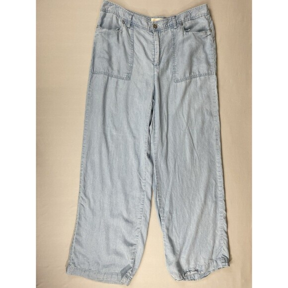 MICHAEL Michael Kors Wide-Leg Chambray Pants Women's M Cadet Wash Denim Pastel - Picture 16 of 16